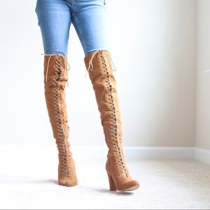 Urban OG Tan Suede Lace Up Over-Knee Boot